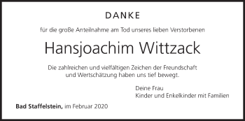 Anzeige von Hansjoachim Wittzack von MGO