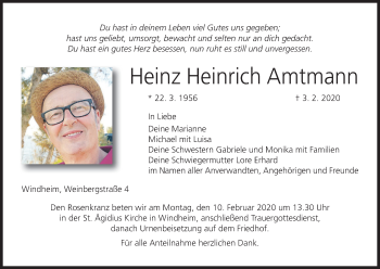 Anzeige von Heinz Heinrich Amtmann von MGO