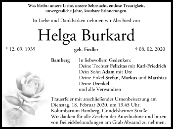 Anzeige von Helga Burkard von MGO