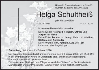 Anzeige von Helga Schultheiß von MGO