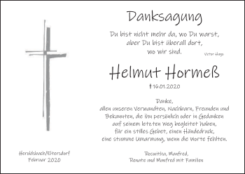 Anzeige von Helmut Hormeß von MGO