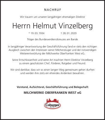 Anzeige von Helmut Vinzelberg von MGO