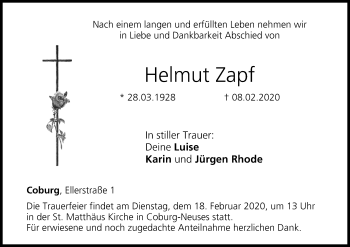 Anzeige von Helmut Zapf von MGO