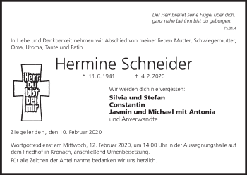 Anzeige von Hermine Schneider von MGO