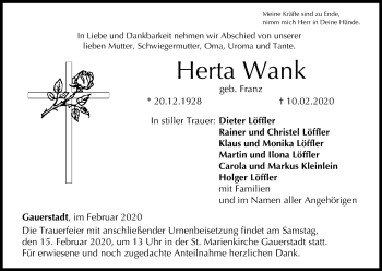 Anzeige von Herta Wank von MGO