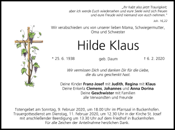 Anzeige von Hilde Klaus von MGO