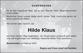 Anzeige von Hilde Klaus von MGO
