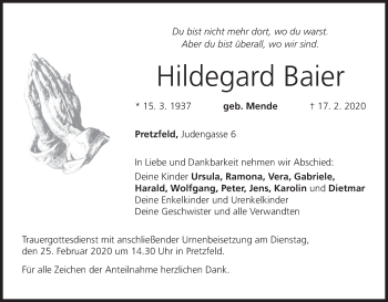 Anzeige von Hildegard Baier von MGO