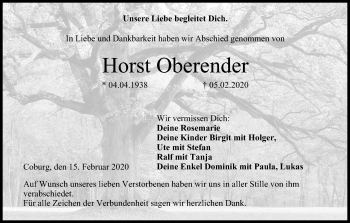 Anzeige von Horst Oberender von MGO