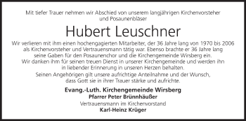Anzeige von Hubert Leuschner von MGO