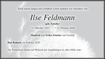 Anzeige von Ilse Feldmann von MGO