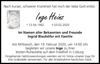 Anzeige von Inge Heinz von MGO