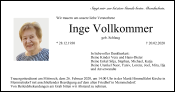 Anzeige von Inge Vollkommer von MGO