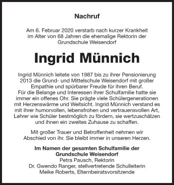 Anzeige von Ingrid Münnich von MGO