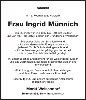 Anzeige von Ingrid Münnich von MGO