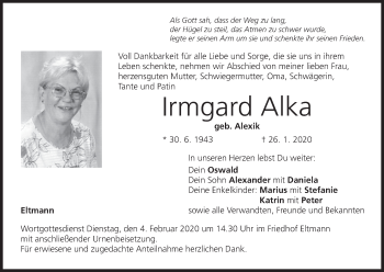 Anzeige von Irmgard Alka von MGO
