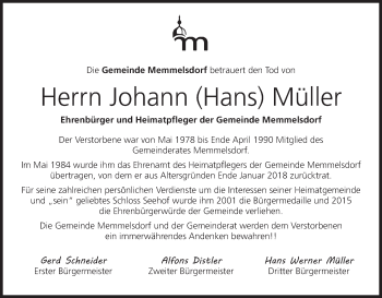 Anzeige von Johann  Müller von MGO