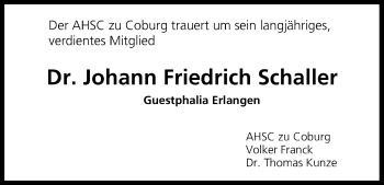 Anzeige von Johann Friedrich Schaller von MGO