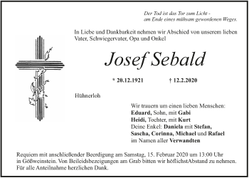 Anzeige von Josef Sebald von MGO