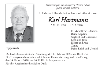 Anzeige von Karl Hartmann von MGO
