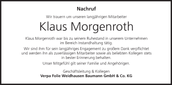 Anzeige von Klaus Morgenroth von MGO