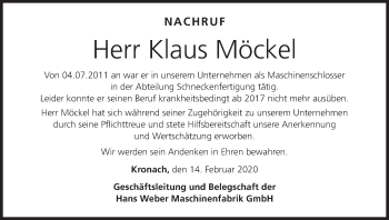 Anzeige von Klaus Möckel von MGO