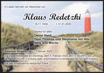 Anzeige von Klaus Redetzki von MGO