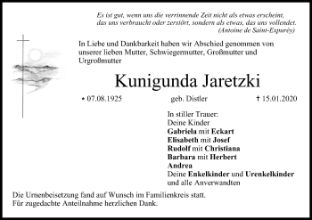 Anzeige von Kunigunda Jaretzki von MGO