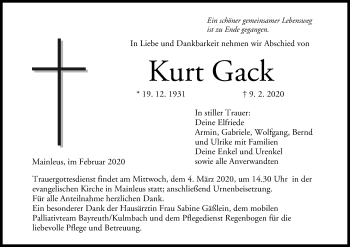Anzeige von Kurt Gack von MGO