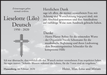 Anzeige von Lieselotte Deutsch von MGO