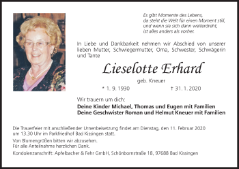Anzeige von Lieselotte Erhard von MGO