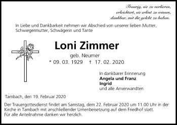 Anzeige von Loni Zimmer von MGO