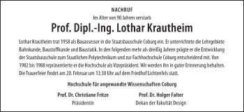 Anzeige von Lothar Krautheim von MGO