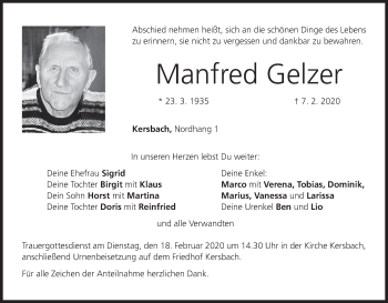 Anzeige von Manfred Gelzer von MGO
