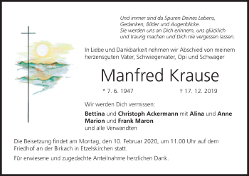 Anzeige von Manfred Krause von MGO