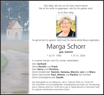 Anzeige von Marga Schorr von MGO