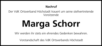 Anzeige von Marga Schorr von MGO