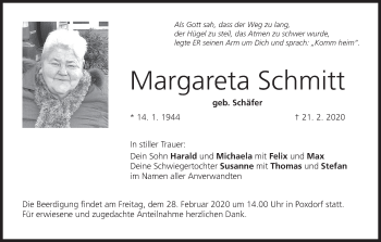 Anzeige von Margareta Schmitt von MGO