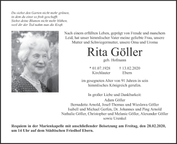 Anzeige von Rita Göller von MGO