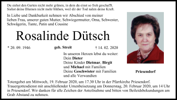 Anzeige von Rosalinde Dütsch von MGO