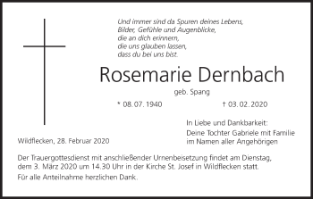 Anzeige von Rosemarie Dernbach von MGO