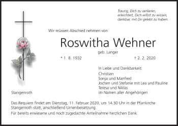 Anzeige von Roswitha Wehner von MGO