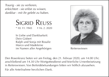 Anzeige von Sigrid Reuss von MGO