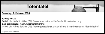 Anzeige von Totentafel vom 01.02.2020 von MGO