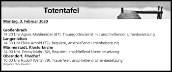 Anzeige von Totentafel vom 03.02.2020 von MGO