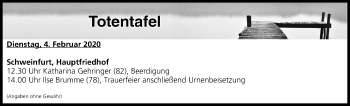 Anzeige von Totentafel vom 04.02.2020 von MGO
