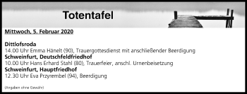Anzeige von Totentafel vom 05.02.2020 von MGO