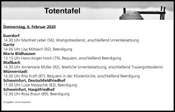 Anzeige von Totentafel vom 06.02.2020 von MGO