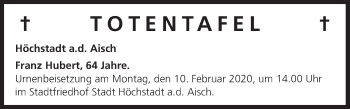 Anzeige von Totentafel vom 06.02.2020 von MGO