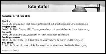 Anzeige von Totentafel vom 08.02.2020 von MGO